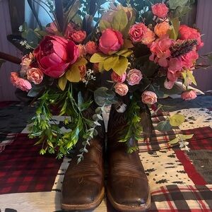 Rustic Floral Boot Arrangements